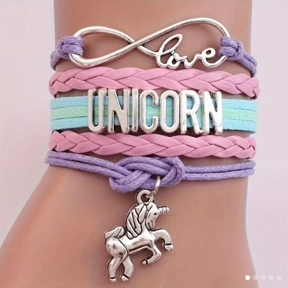 Women's bracelet leather unicorn braided new d59 - Picture 1 of 2